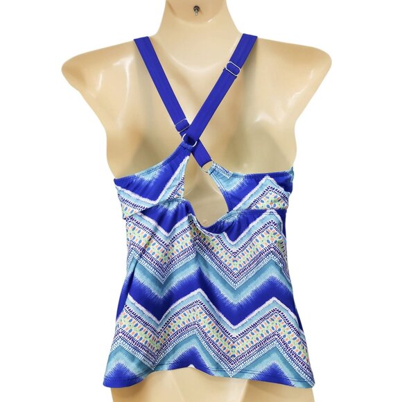 Title Nine Womens Blue Multicolor Chevron Print Tankini Swimsuit Top Size S‎ - Picture 3 of 7